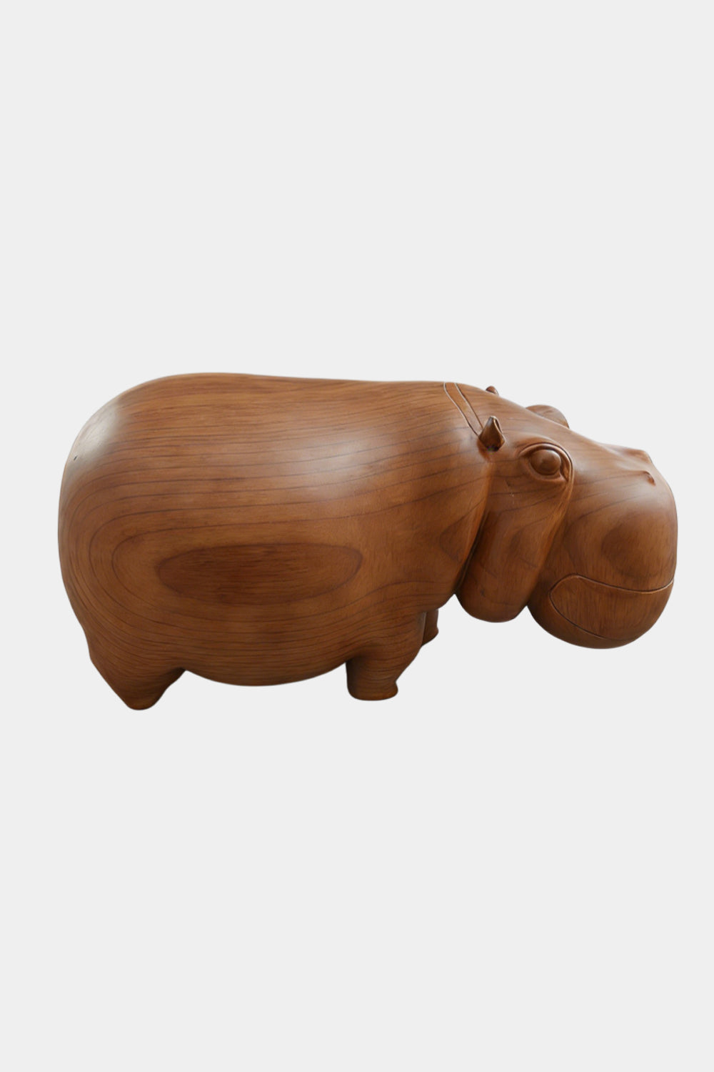 Carved Wood Hippo Figurine | Teak Animal Sculpture | Mid-Century Home Decor