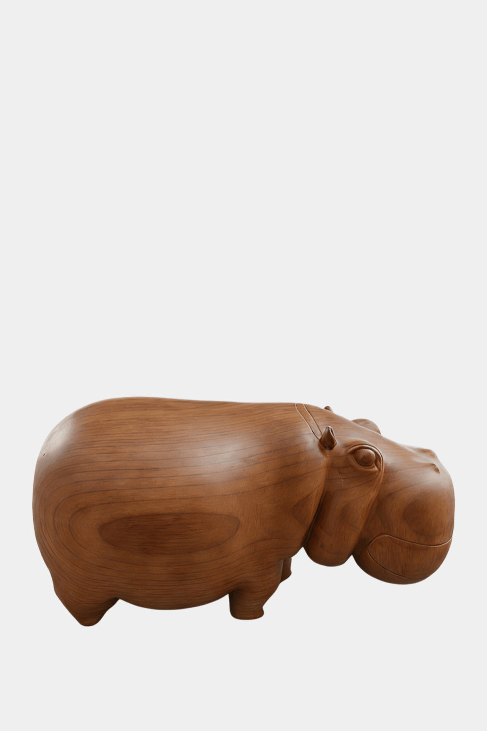 Carved Wood Hippo Figurine | Teak Animal Sculpture | Mid-Century Home Decor