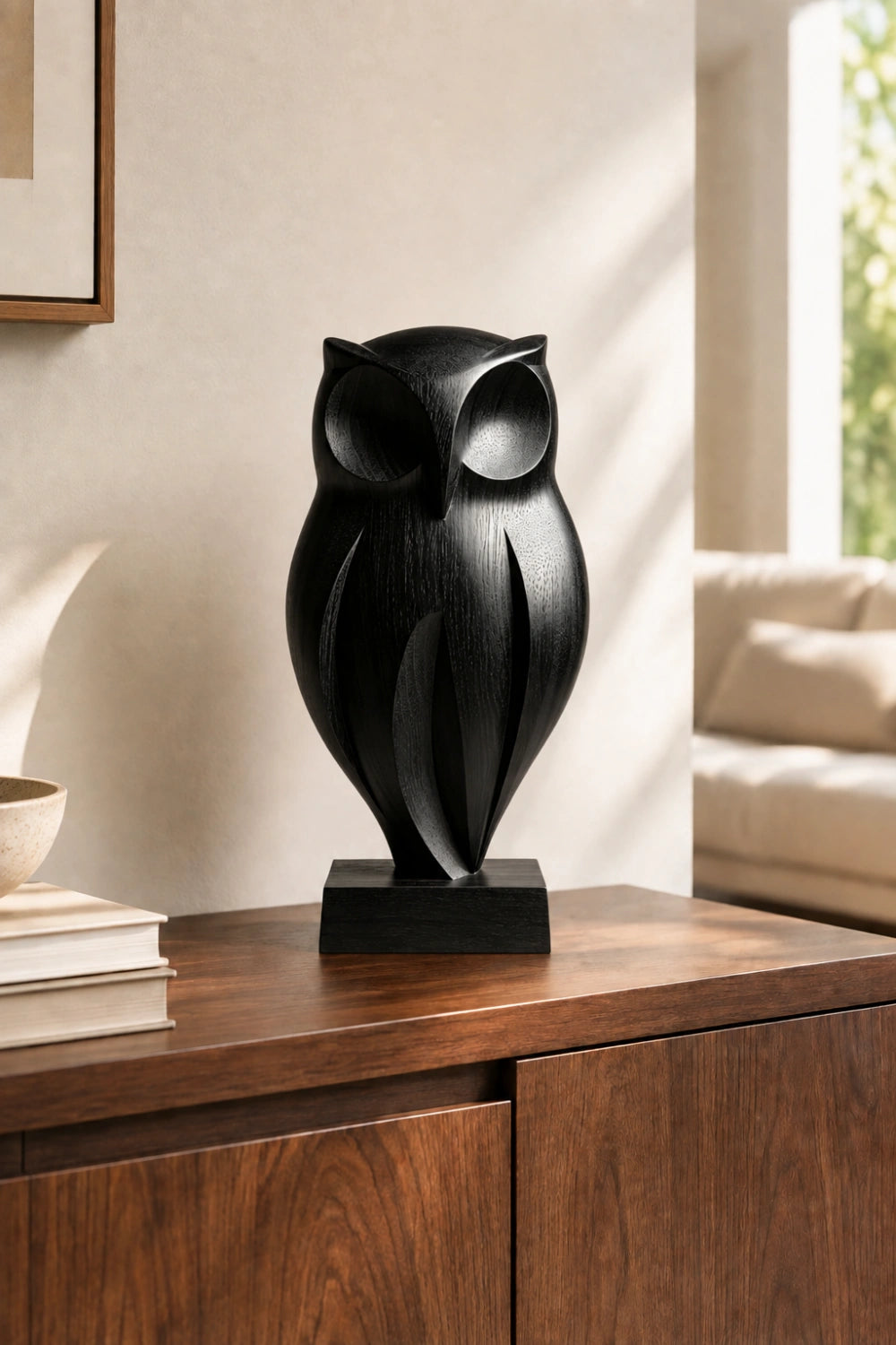 Abstract Wood Owl Sculpture | Minimalist Housewarming Gift