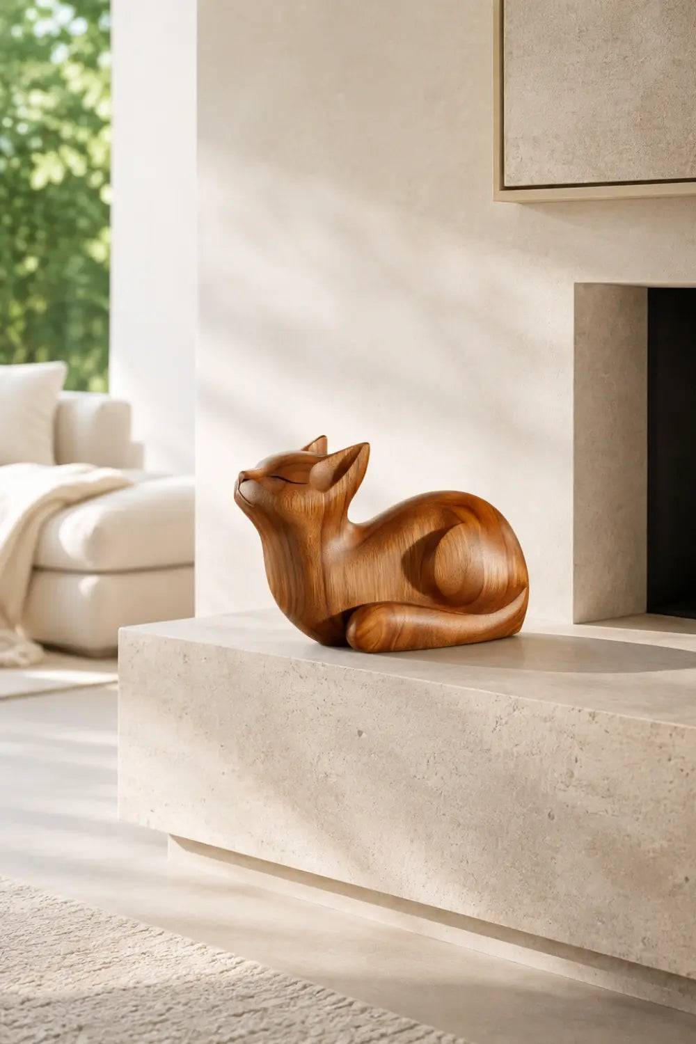 Hand Carved Wooden Cat Sculpture | Charming Feline Decor Gift