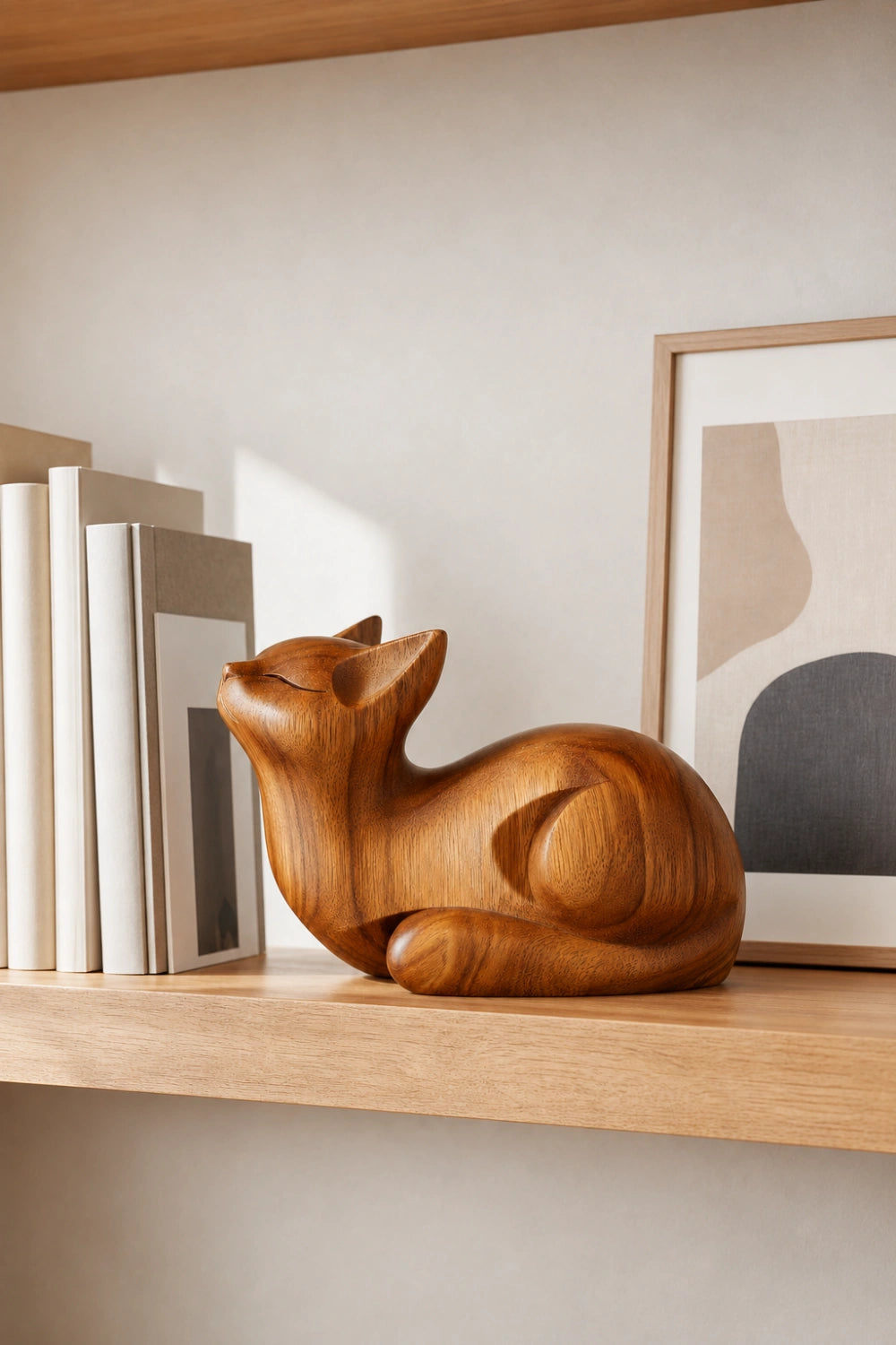 Hand Carved Wooden Cat Sculpture | Charming Feline Decor Gift