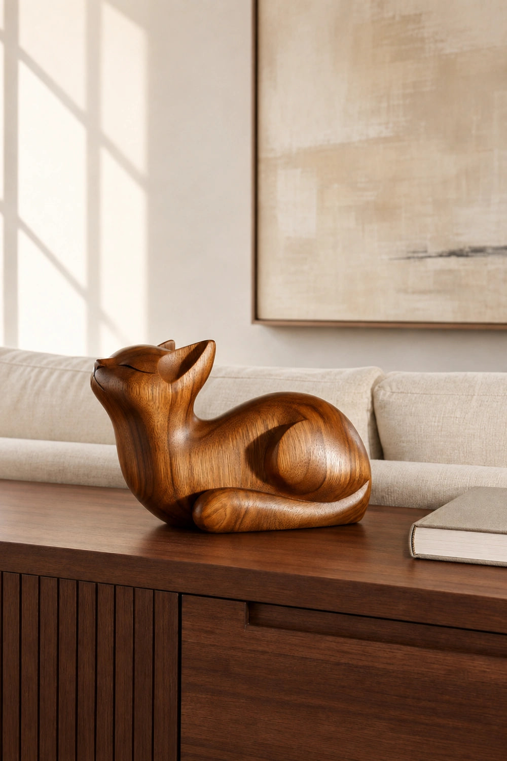 Hand Carved Wooden Cat Sculpture | Charming Feline Decor Gift