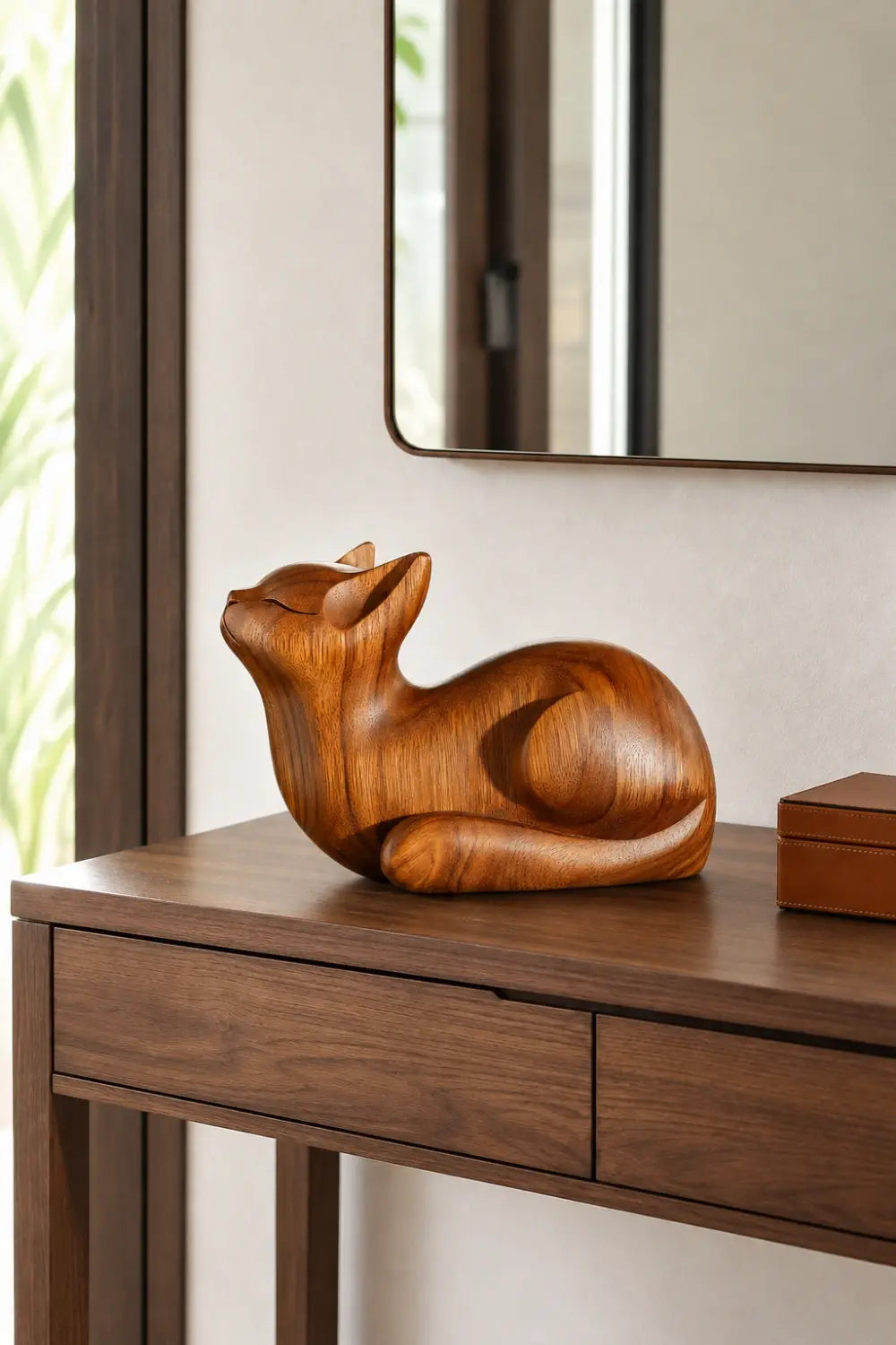 Hand Carved Wooden Cat Sculpture | Charming Feline Decor Gift