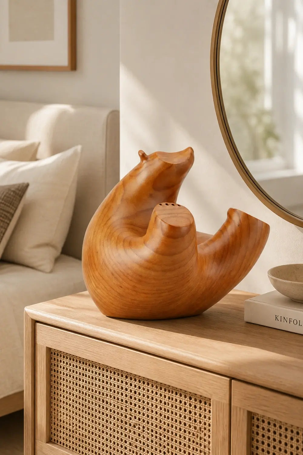Playful Wooden Bear Sculpture | Whimsical Animal Decor Gift