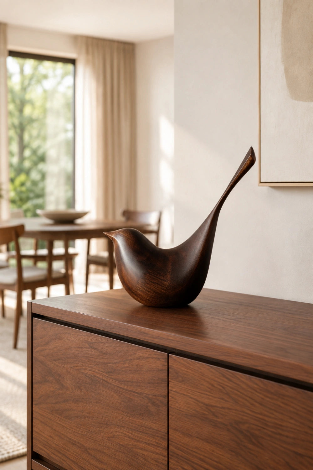 Minimalist Carved Wooden Bird Statue | Nature Decor Gift