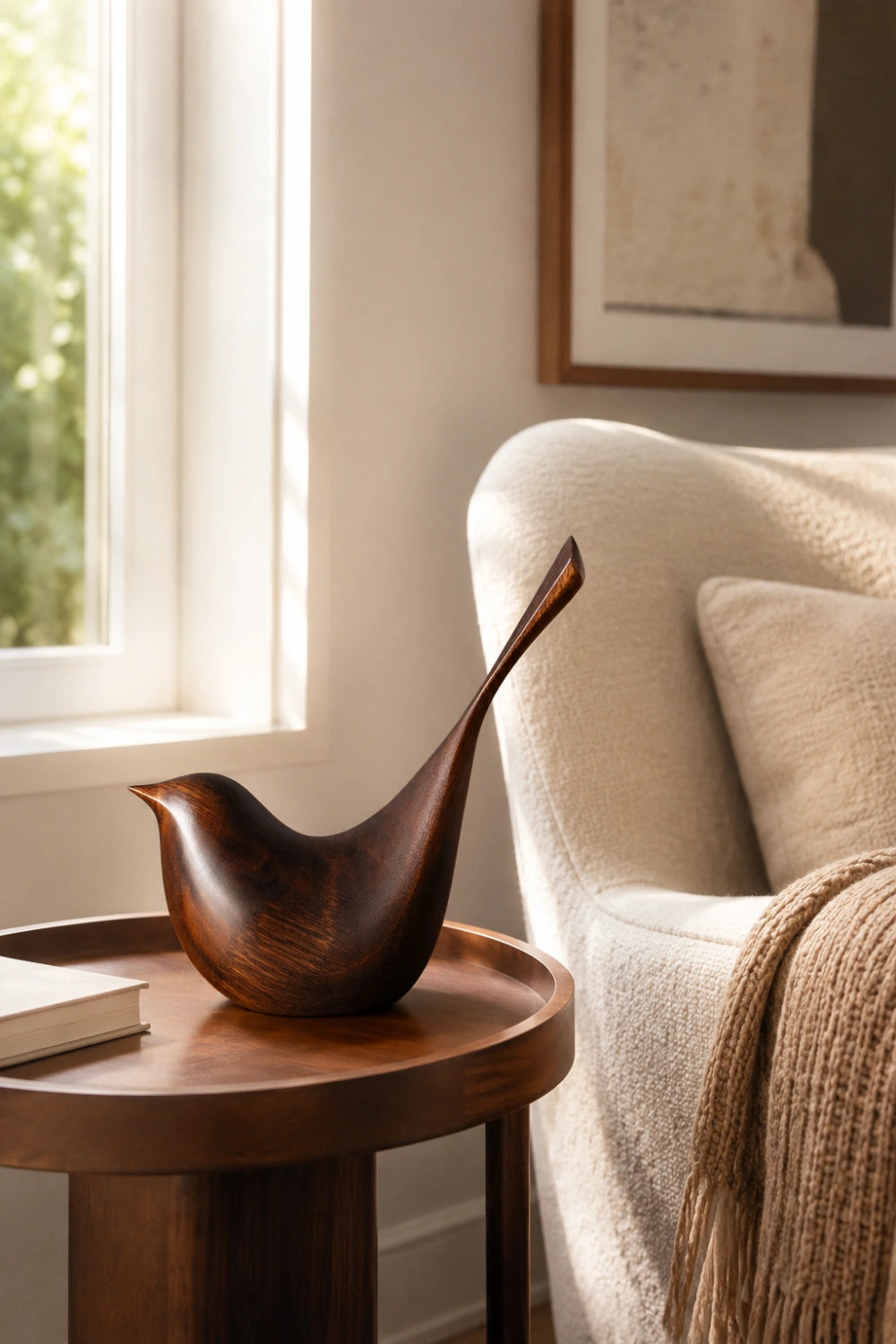 Minimalist Carved Wooden Bird Statue | Nature Decor Gift