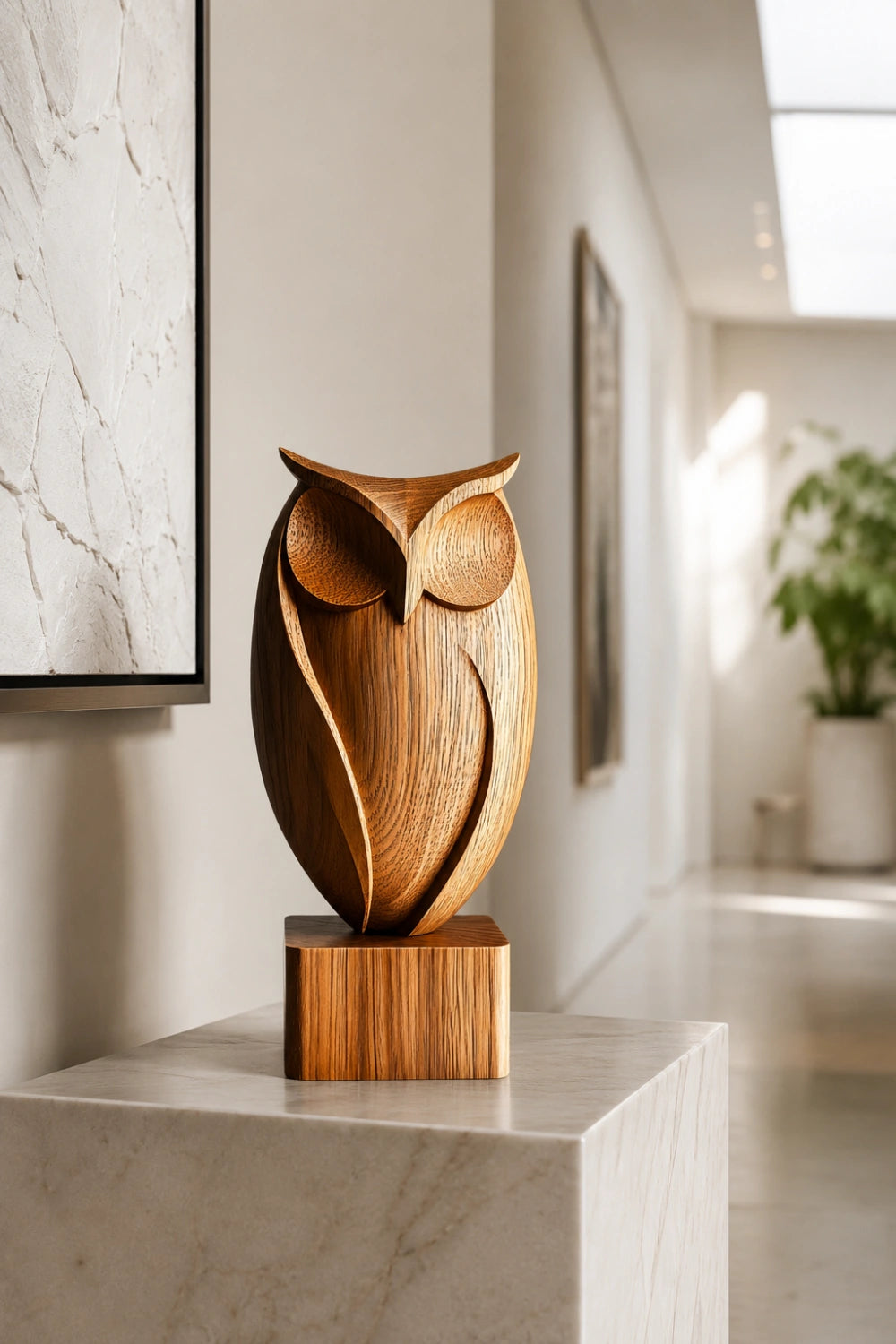 Modern Wood Carved Owl Statue | Aesthetic Bird Decoration Gift
