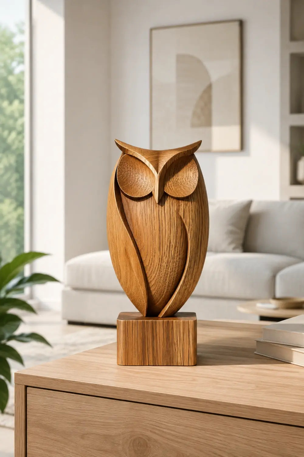 Modern Wood Carved Owl Statue | Aesthetic Bird Decoration Gift