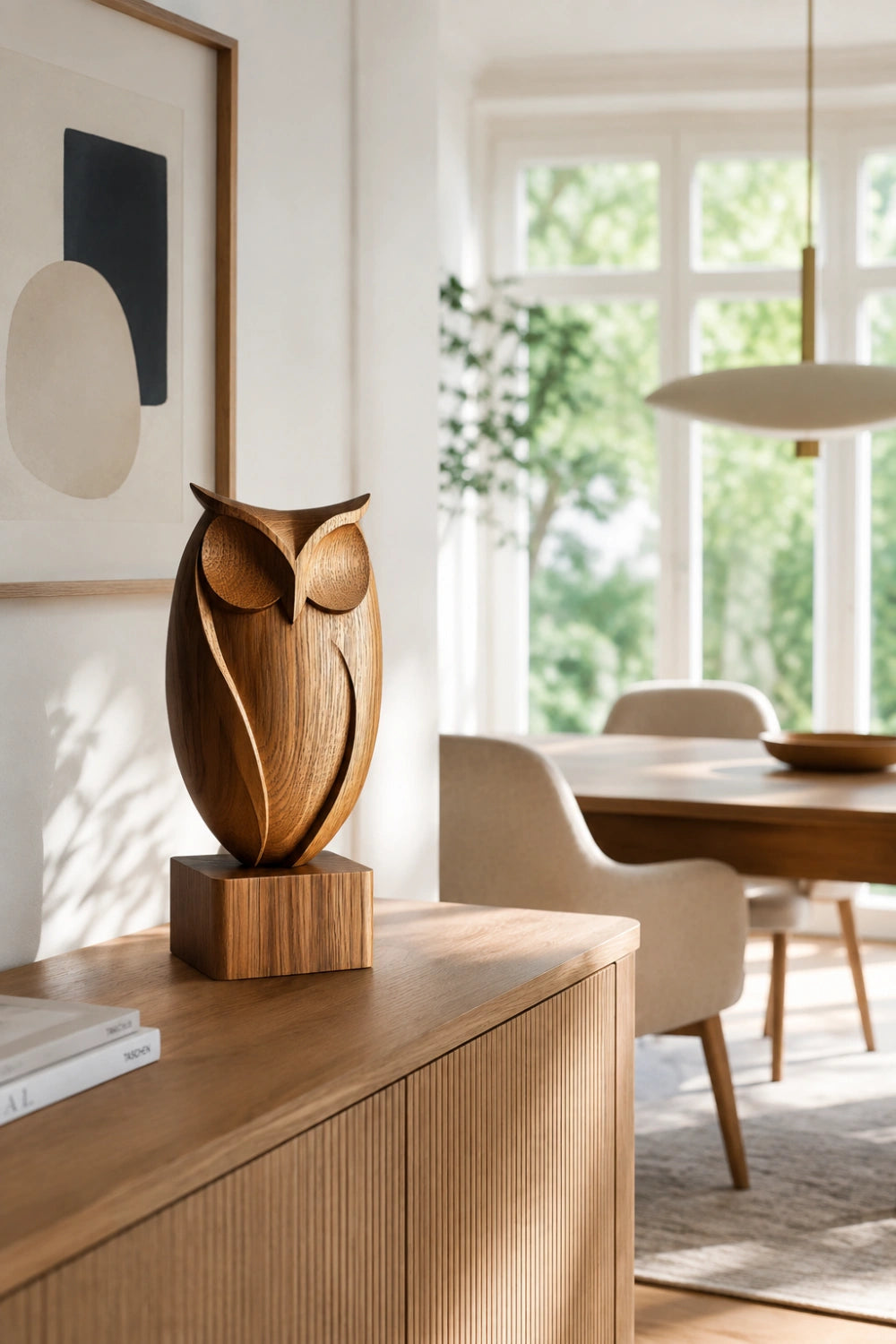 Modern Wood Carved Owl Statue | Aesthetic Bird Decoration Gift
