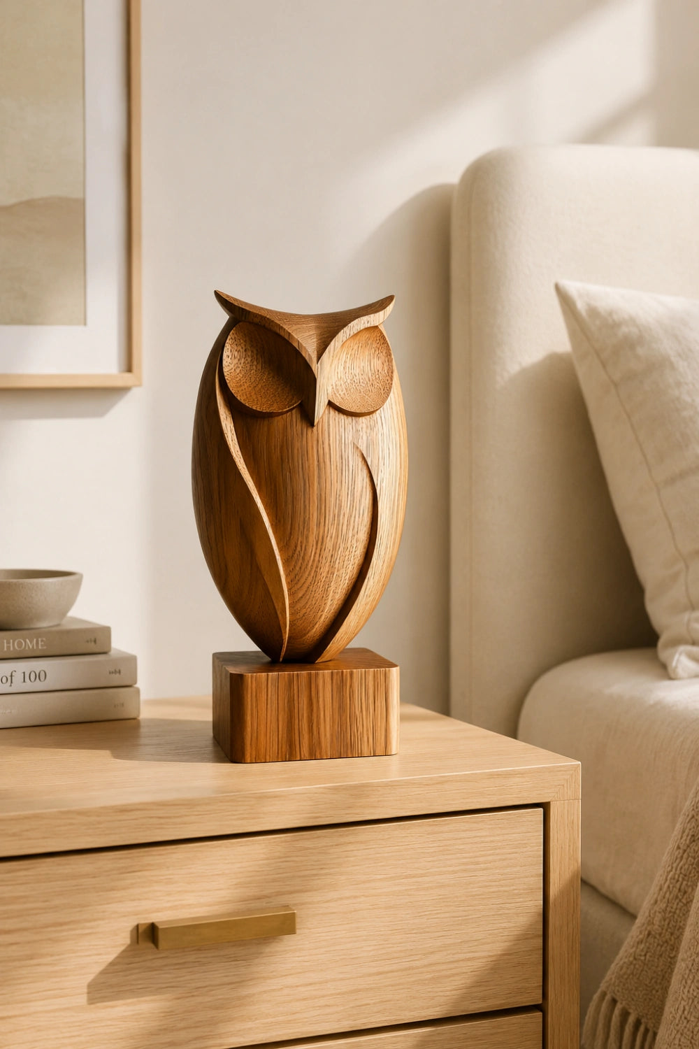 Modern Wood Carved Owl Statue | Aesthetic Bird Decoration Gift