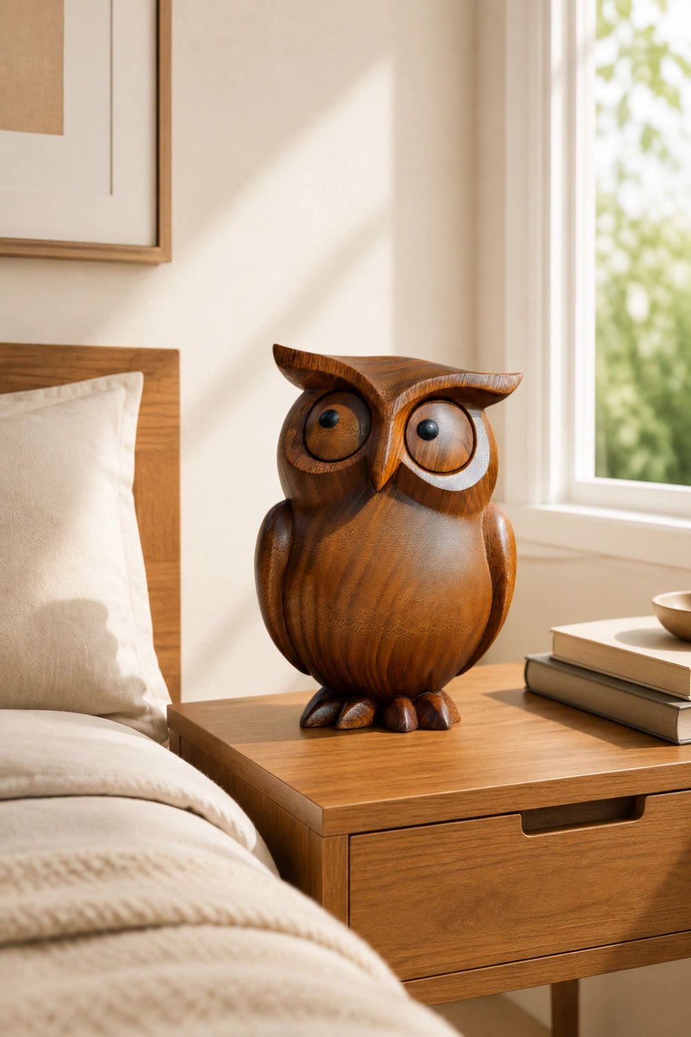 Hand Carved Wooden Owl Figurine | Cute Bird Decoration Gift