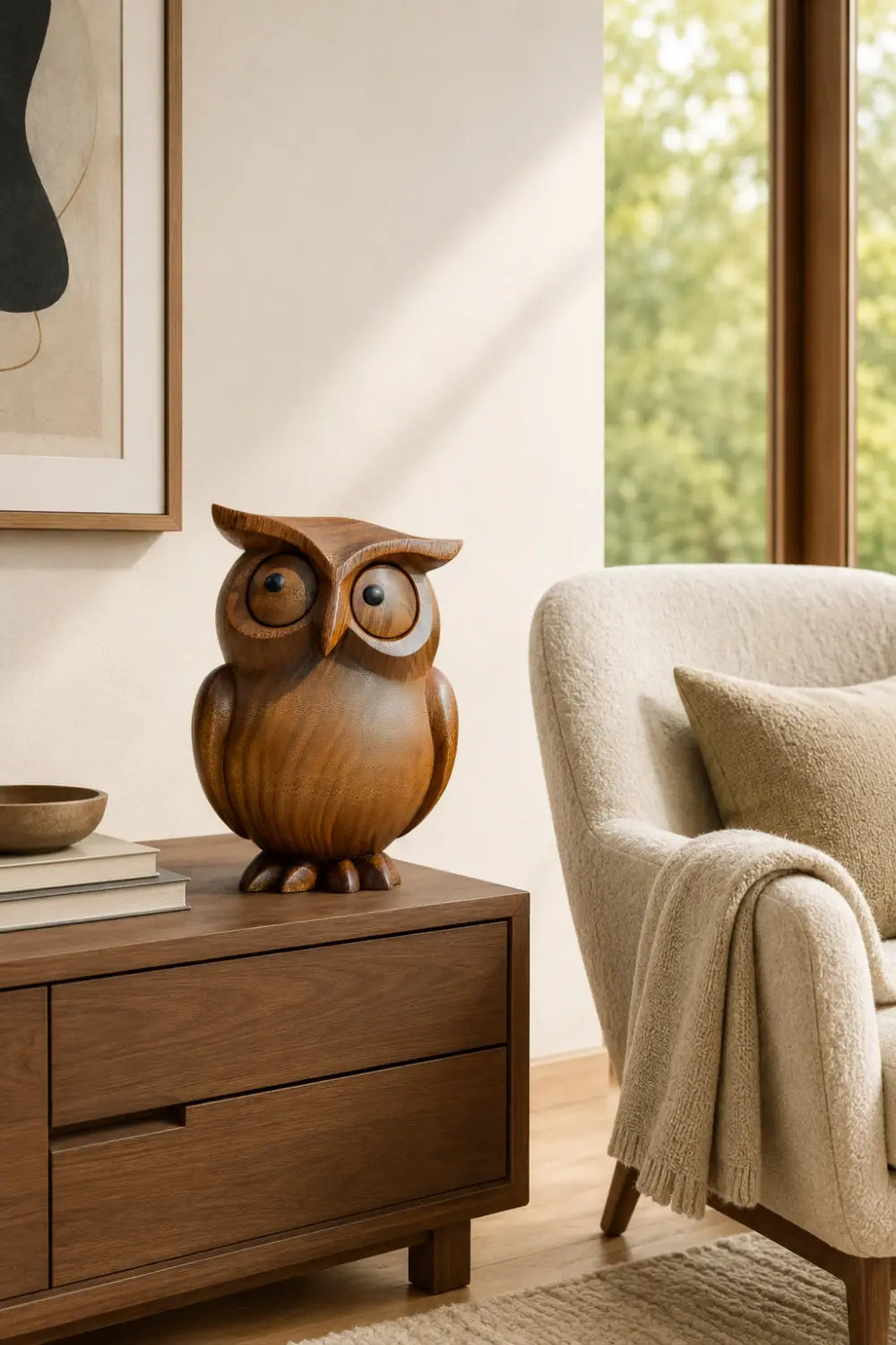 Hand Carved Wooden Owl Figurine | Cute Bird Decoration Gift