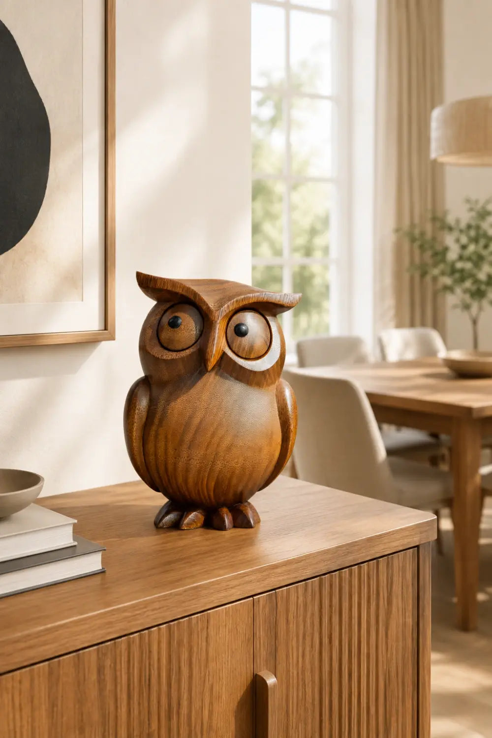 Hand Carved Wooden Owl Figurine | Cute Bird Decoration Gift