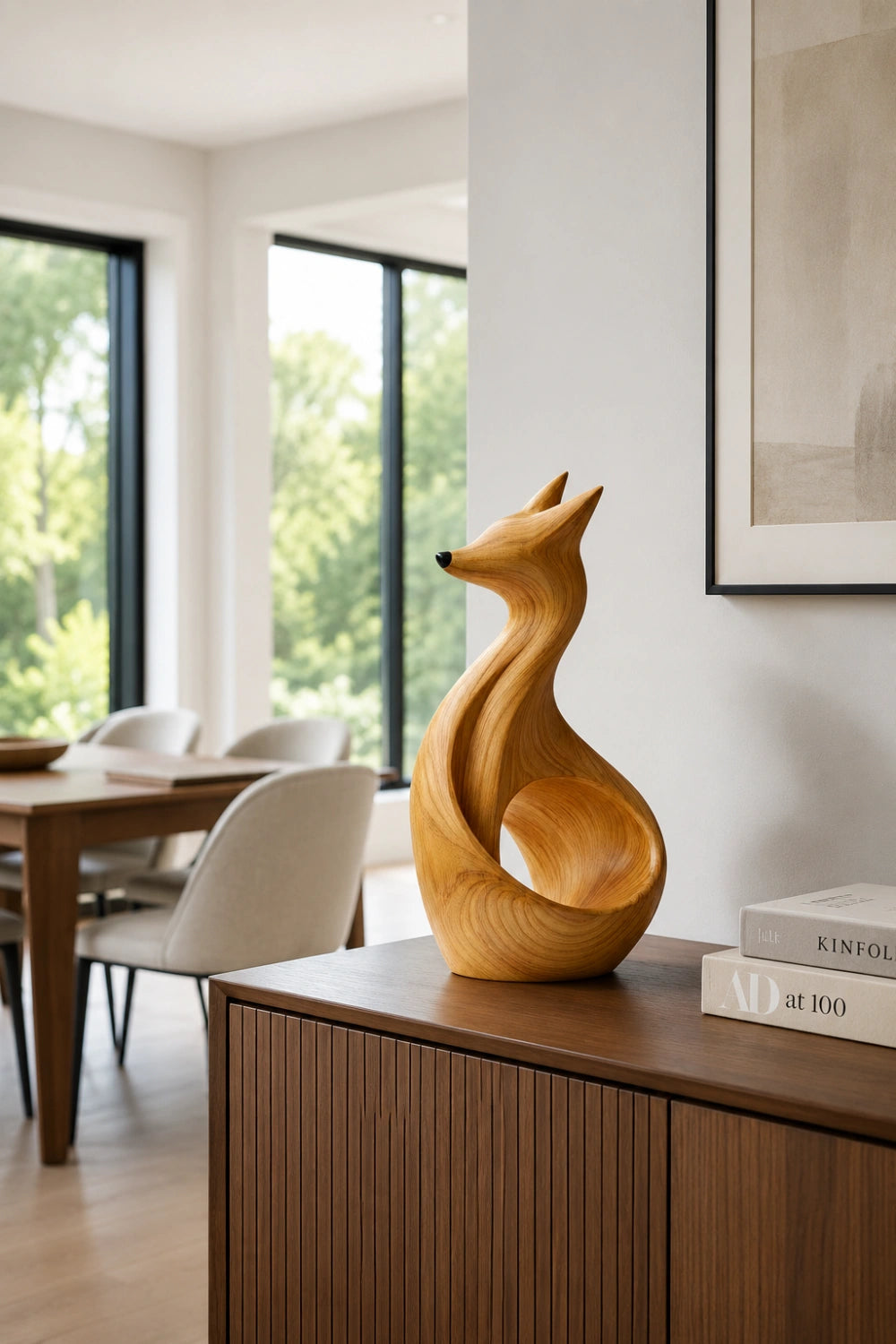 Carved Wood Fox Sculpture | Wooden Fox Figurine | Woodland Home Decor
