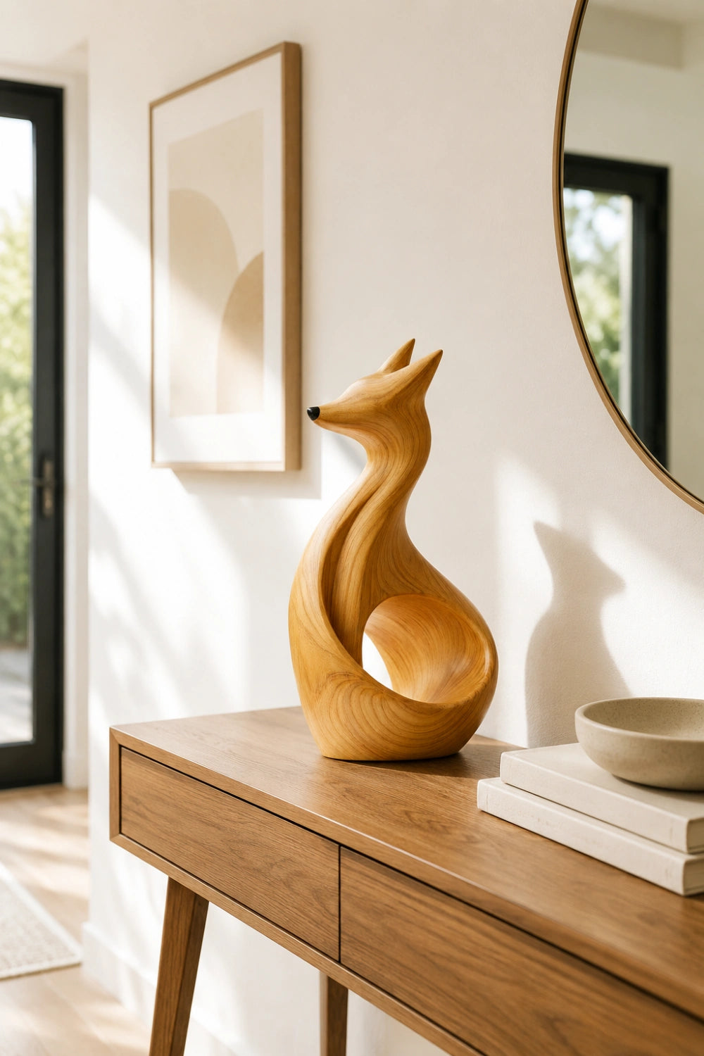 Carved Wood Fox Sculpture | Wooden Fox Figurine | Woodland Home Decor
