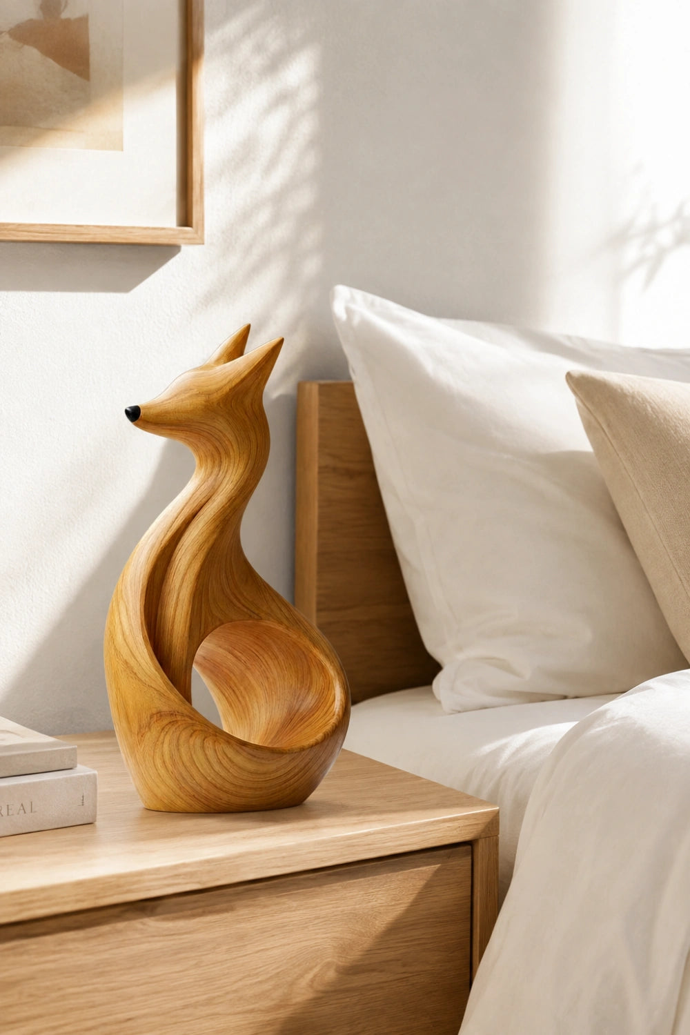 Carved Wood Fox Sculpture | Wooden Fox Figurine | Woodland Home Decor