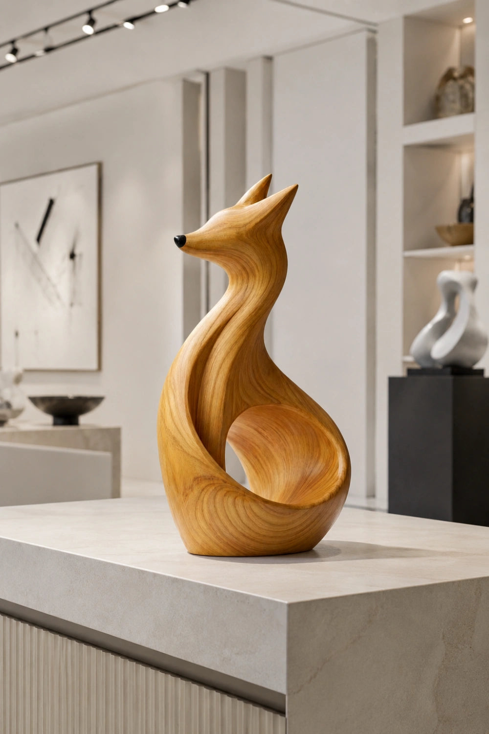 Carved Wood Fox Sculpture | Wooden Fox Figurine | Woodland Home Decor