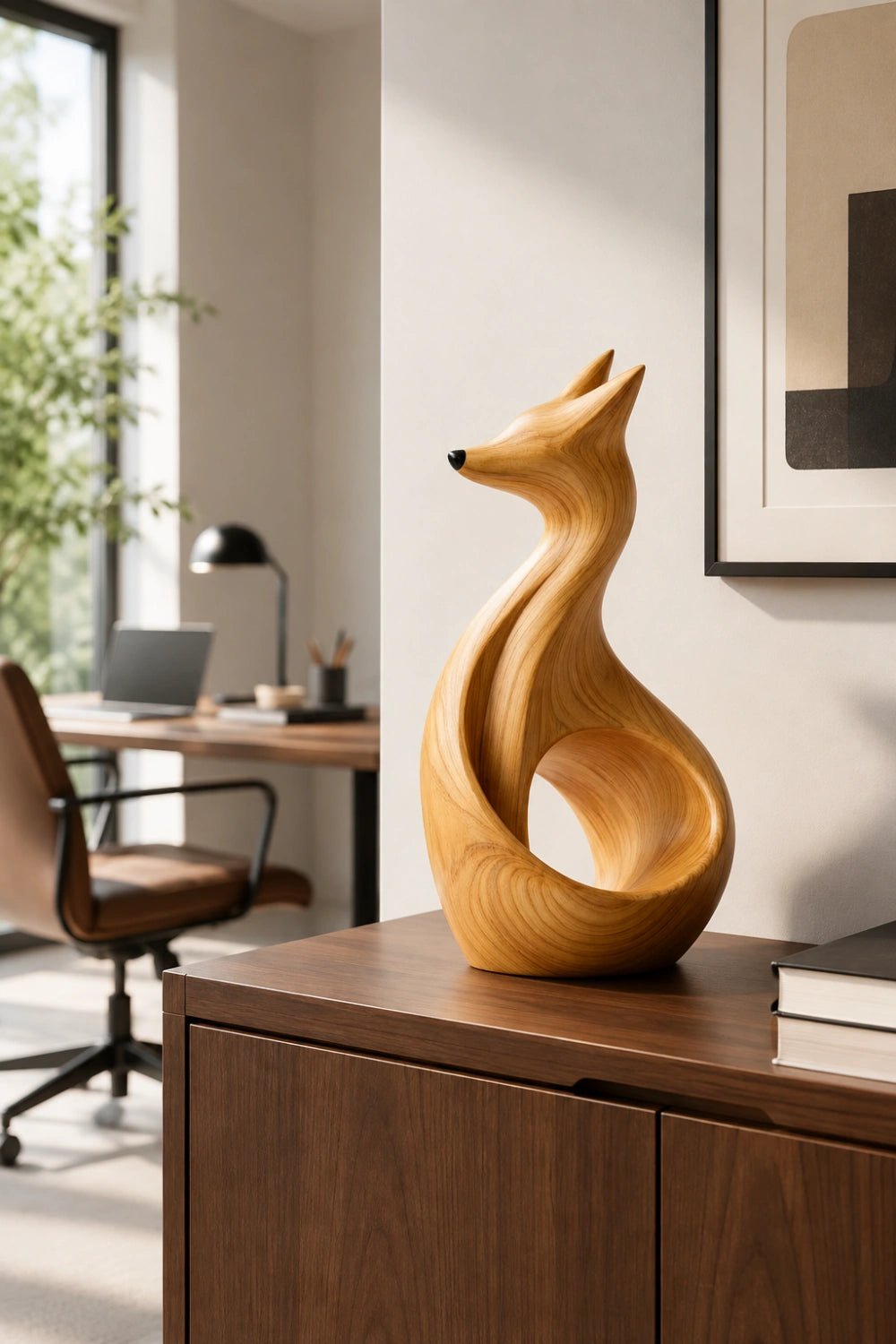 Carved Wood Fox Sculpture | Wooden Fox Figurine | Woodland Home Decor