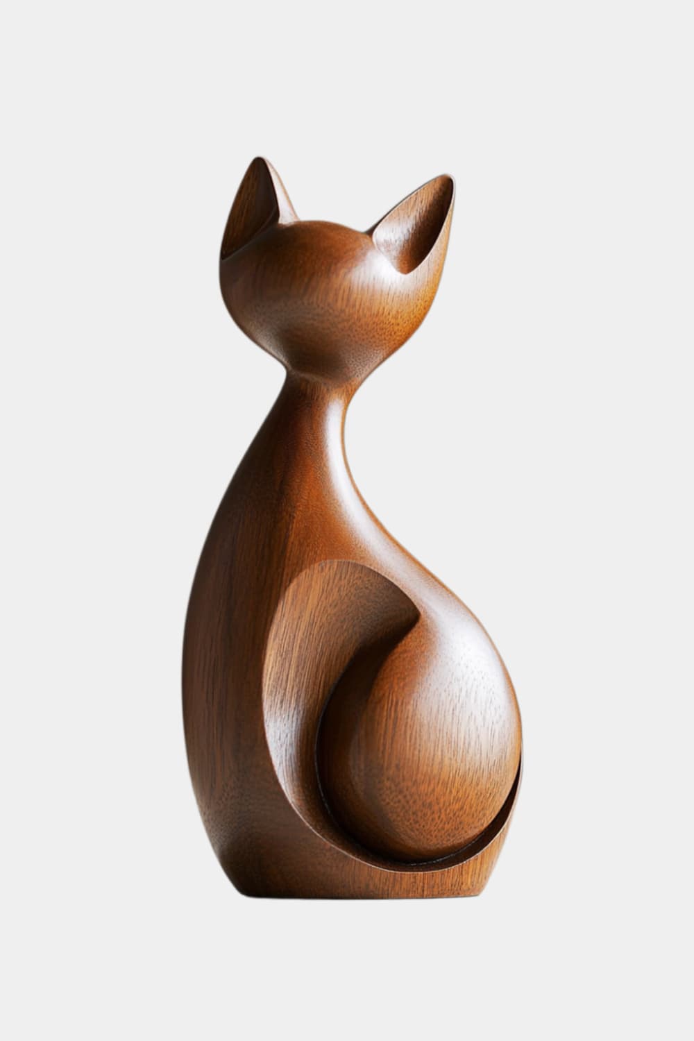 Minimalist Wooden Cat Sculpture | Modern Abstract Feline Figurine