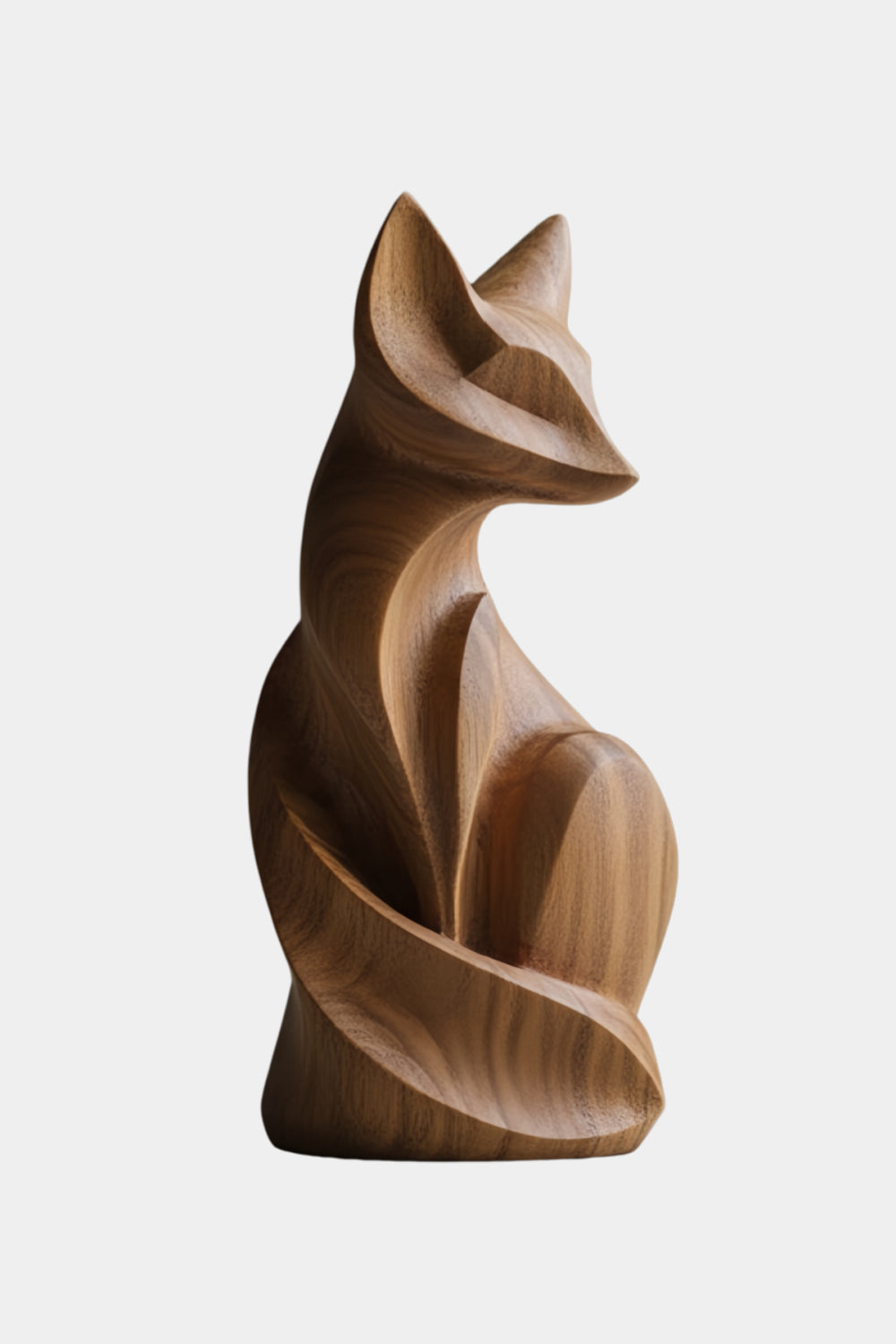 Modern Carved Wooden Fox Statue | Rustic Woodland Home Decor