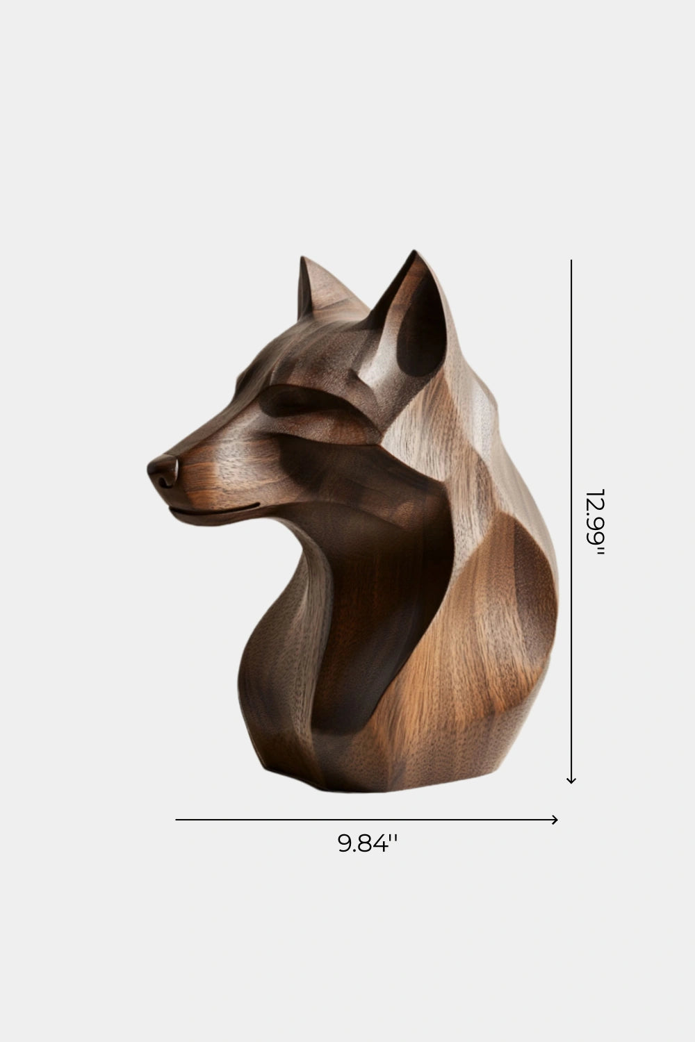 Geometric Wooden Wolf Head Bust | Carved Wildlife Office Decor