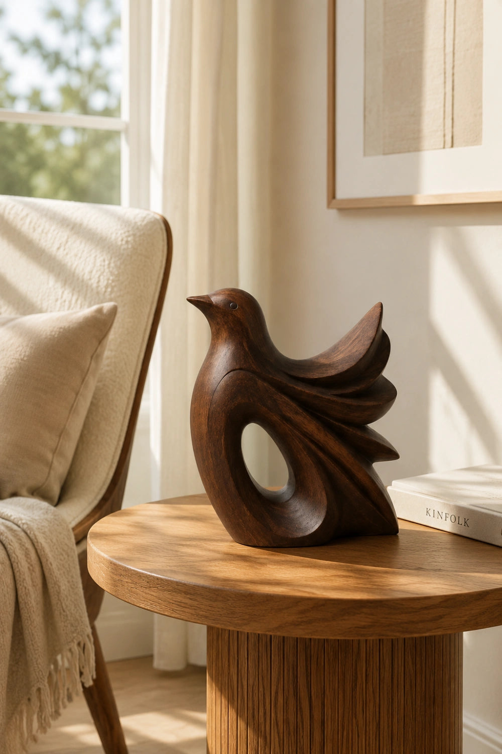 Carved Wooden Bird Sculpture | Mid-Century Avian Figurine