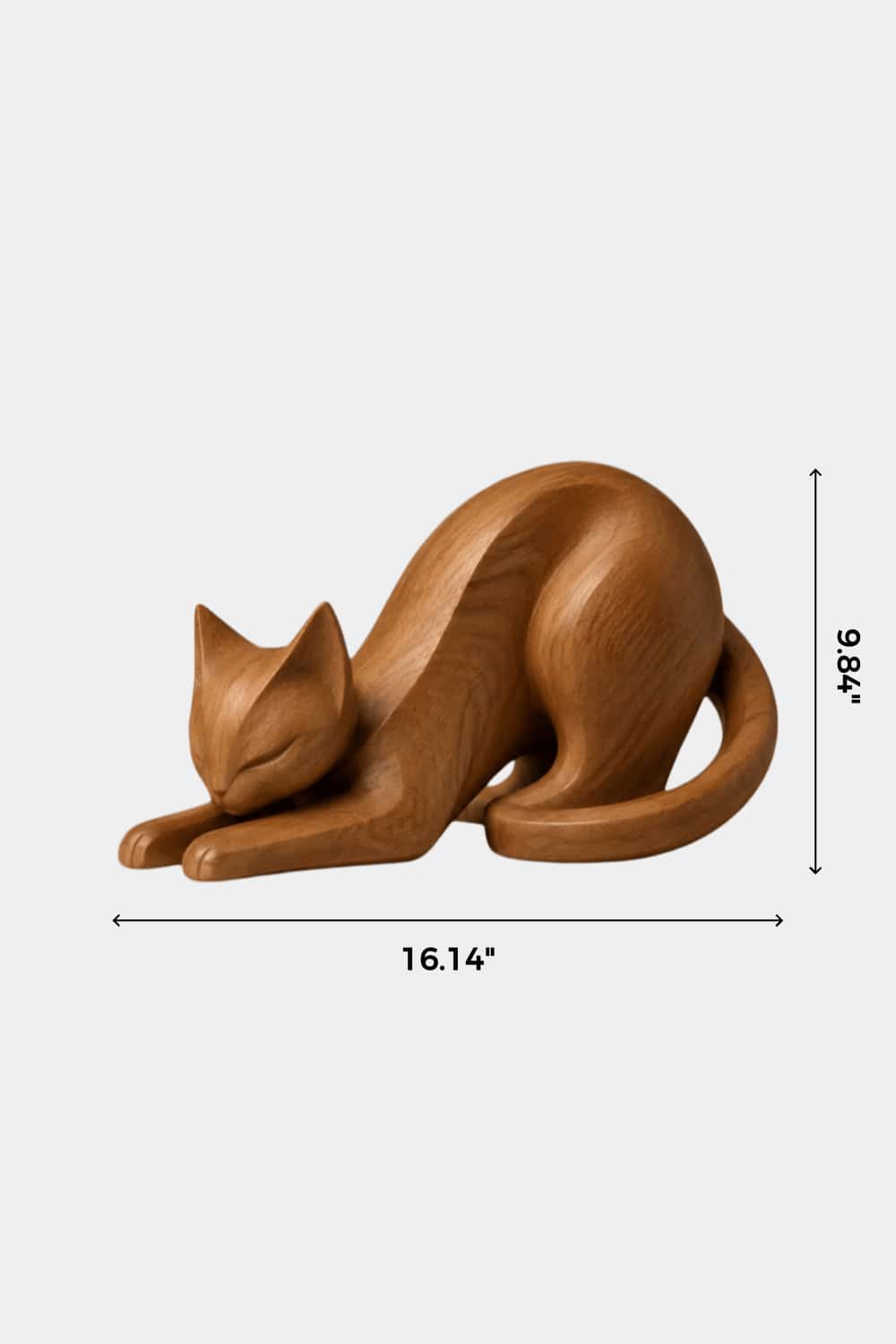 Stretching Wooden Cat Sculpture | Carved Feline Figurine Decor