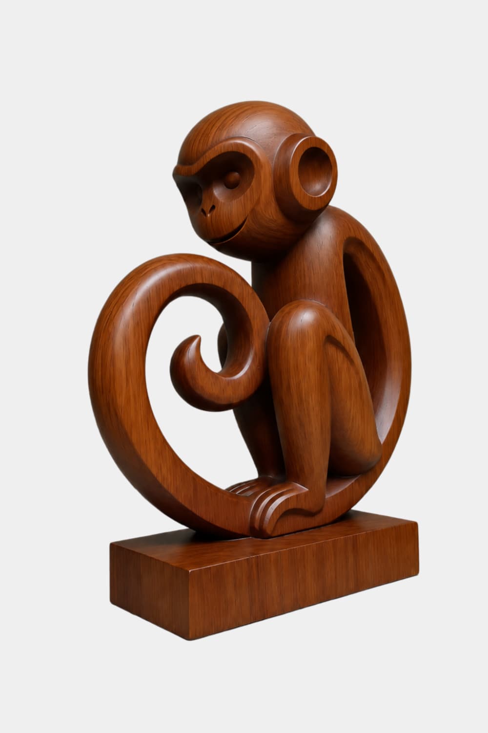 Carved Wooden Monkey Sculpture | Mid-Century Animal Figurine