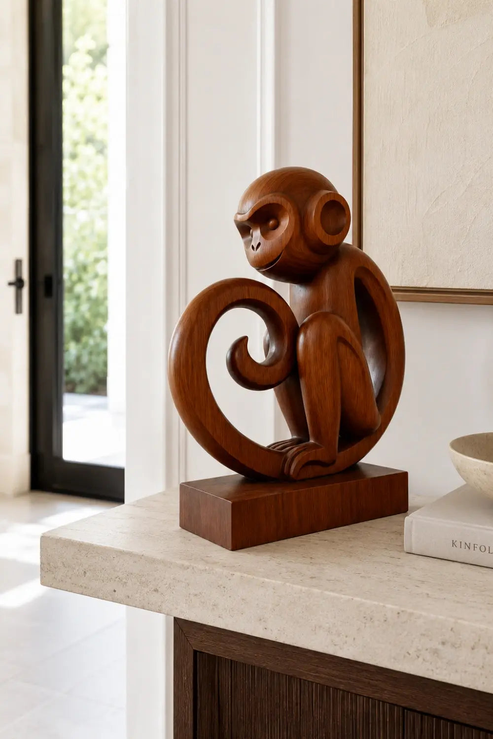 Carved Wooden Monkey Sculpture | Mid-Century Animal Figurine