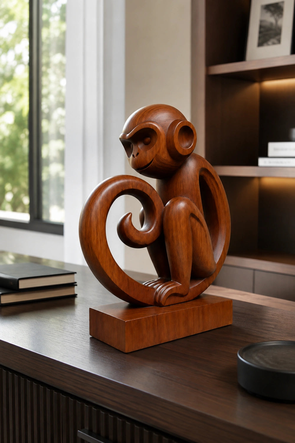 Carved Wooden Monkey Sculpture | Mid-Century Animal Figurine