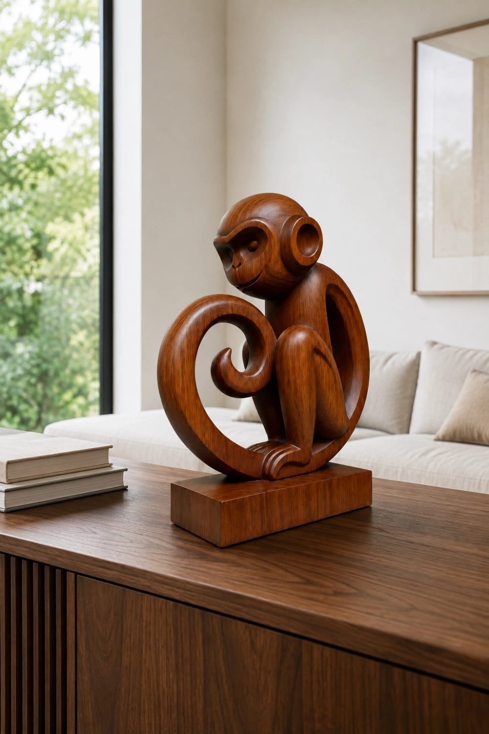 Carved Wooden Monkey Sculpture | Mid-Century Animal Figurine