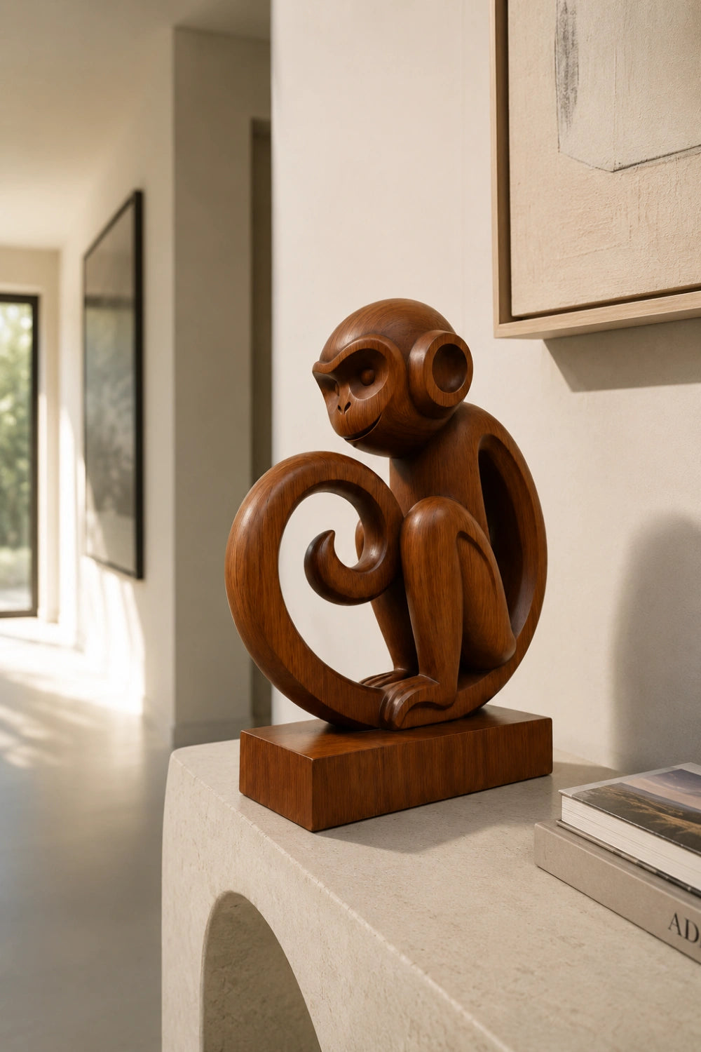 Carved Wooden Monkey Sculpture | Mid-Century Animal Figurine