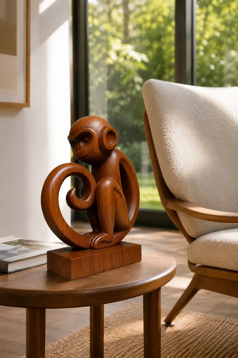 Carved Wooden Monkey Sculpture | Mid-Century Animal Figurine
