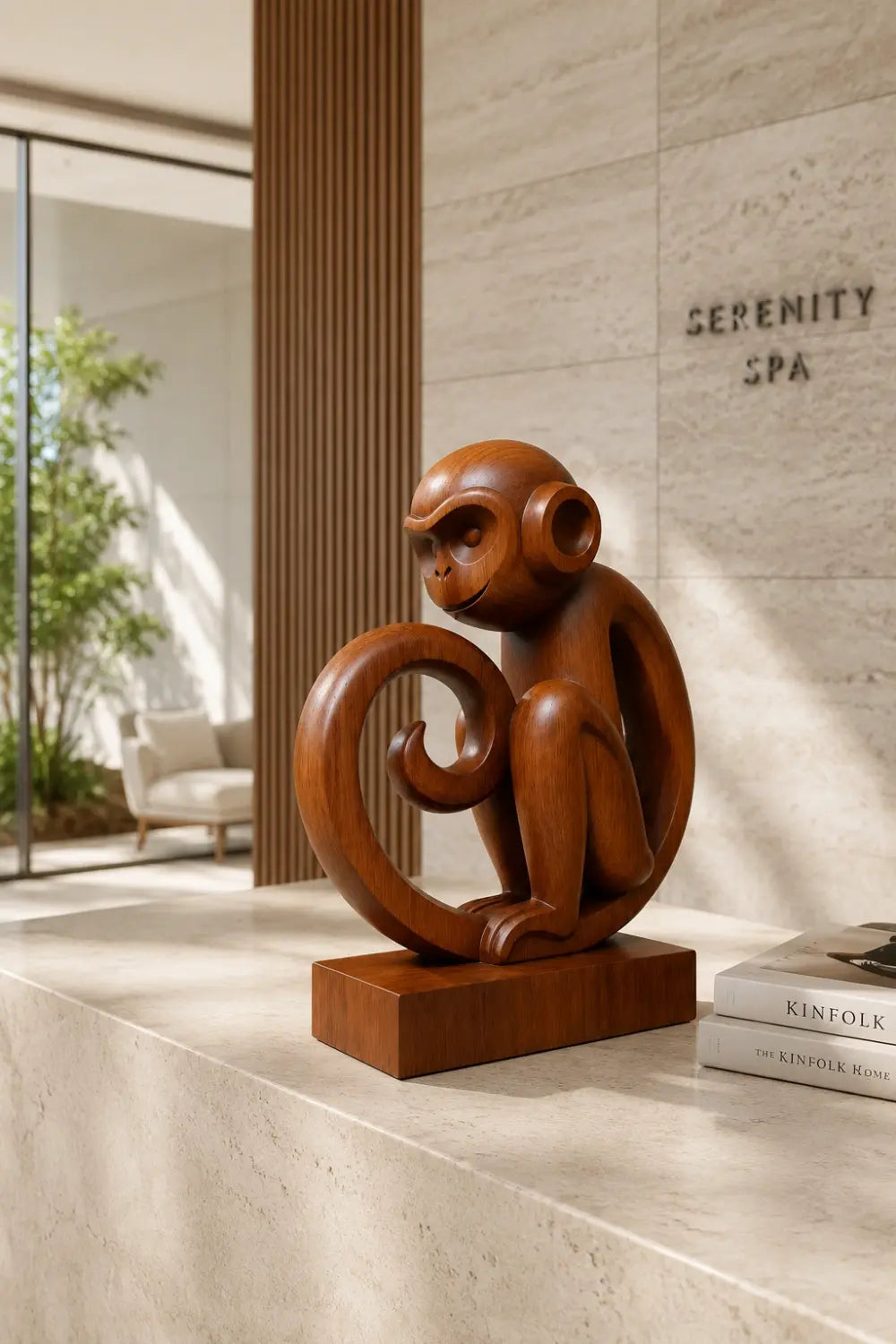 Carved Wooden Monkey Sculpture | Mid-Century Animal Figurine