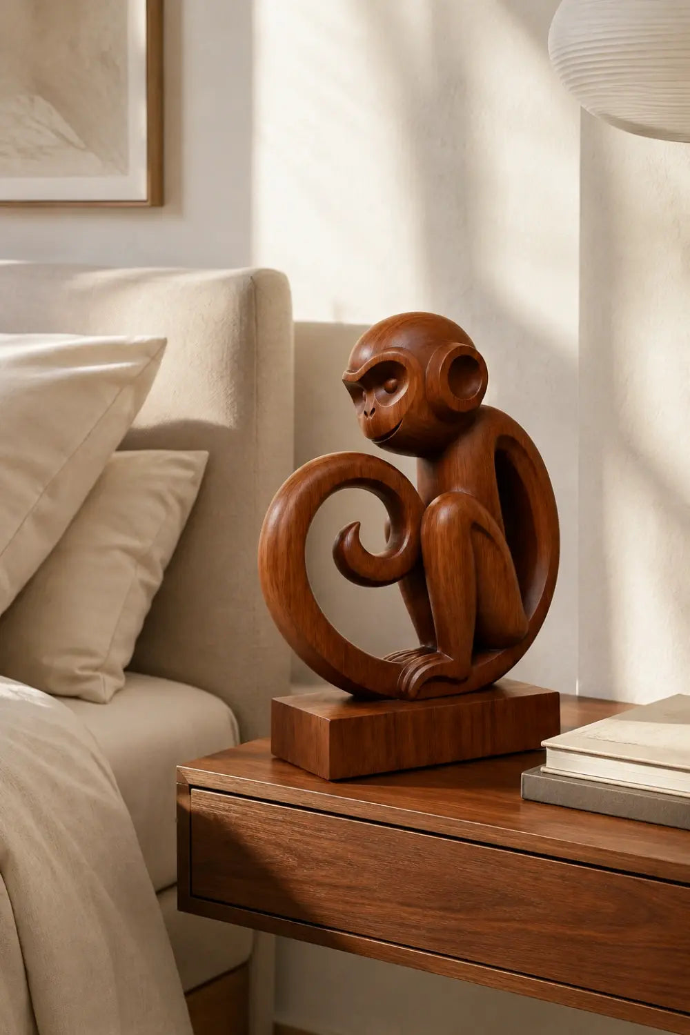Carved Wooden Monkey Sculpture | Mid-Century Animal Figurine
