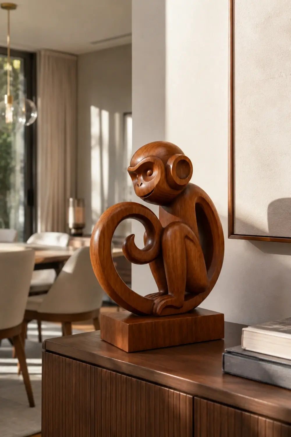 Carved Wooden Monkey Sculpture | Mid-Century Animal Figurine