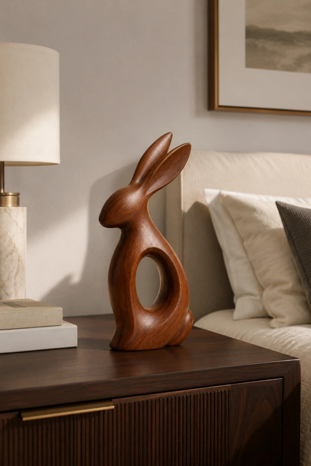 Minimalist Wooden Rabbit Sculpture | Carved Wood Hare Decor