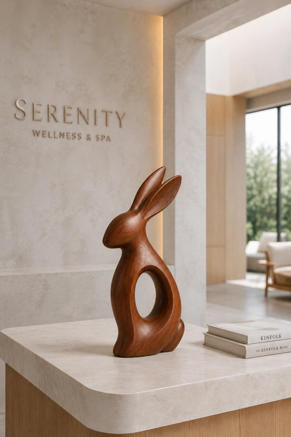 Minimalist Wooden Rabbit Sculpture | Carved Wood Hare Decor