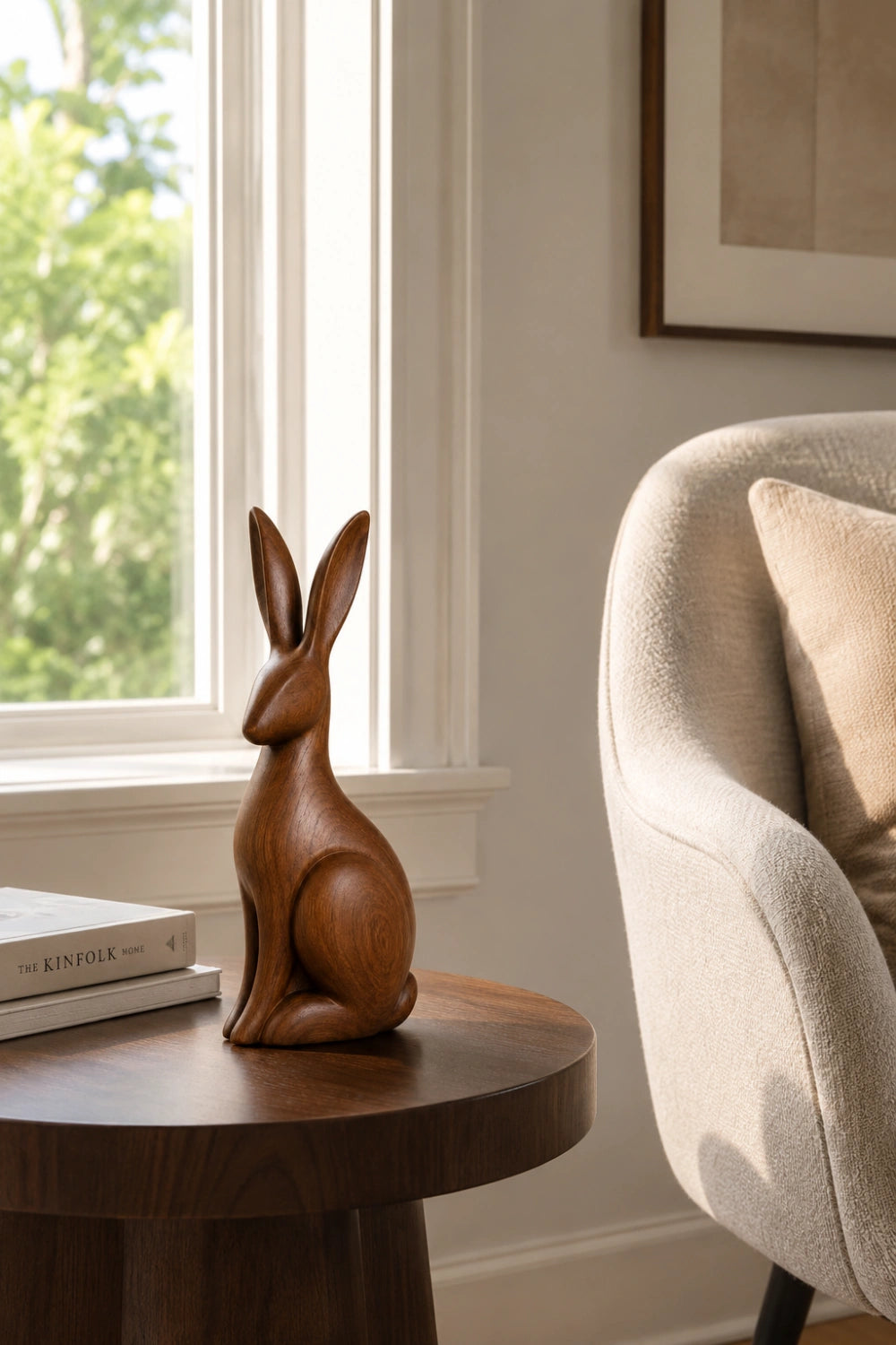 Upright Wooden Hare Statue | Carved Rabbit Figurine Decor