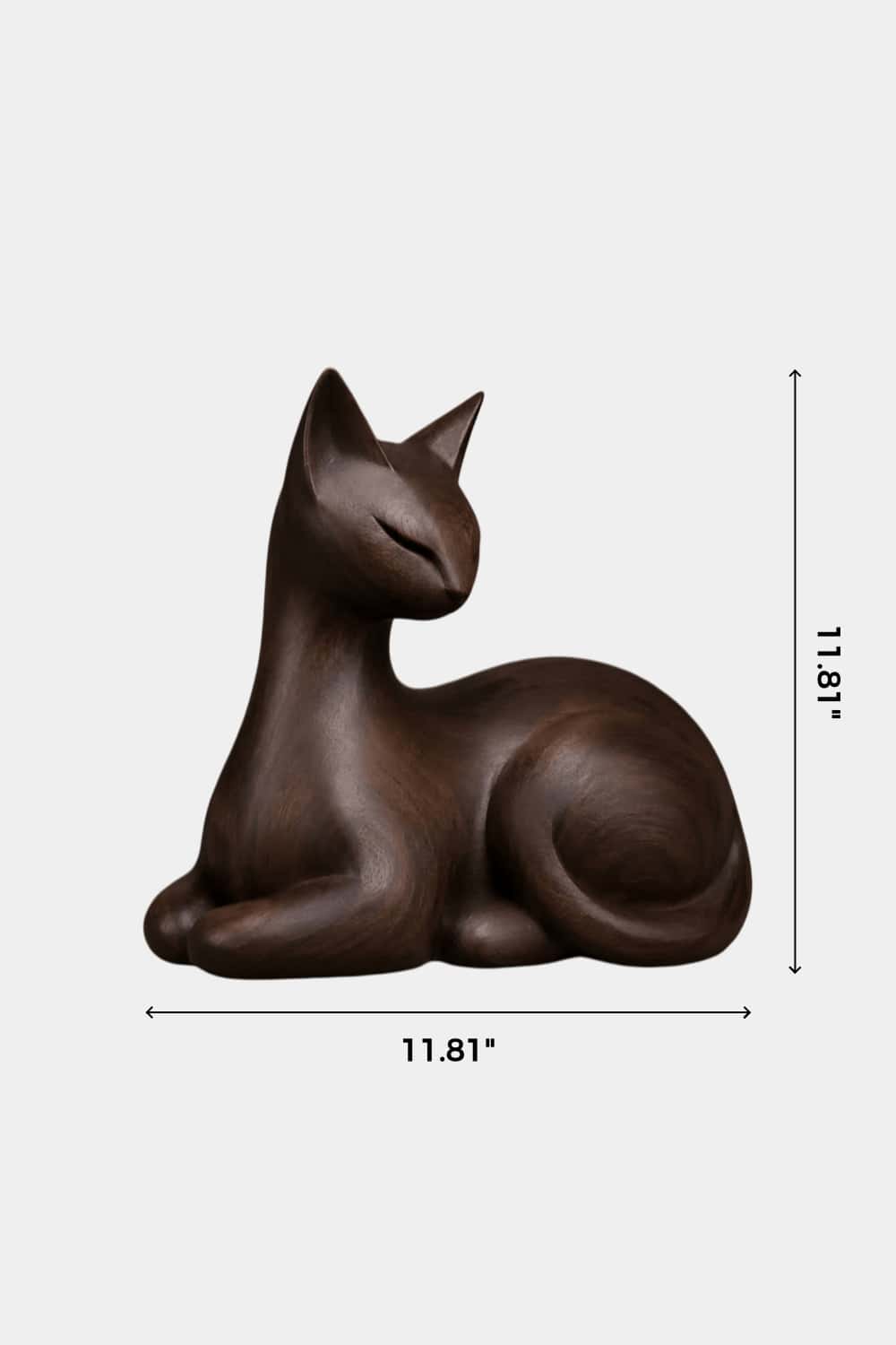 Dark Walnut Wooden Cat Statue | Resting Feline Sculpture