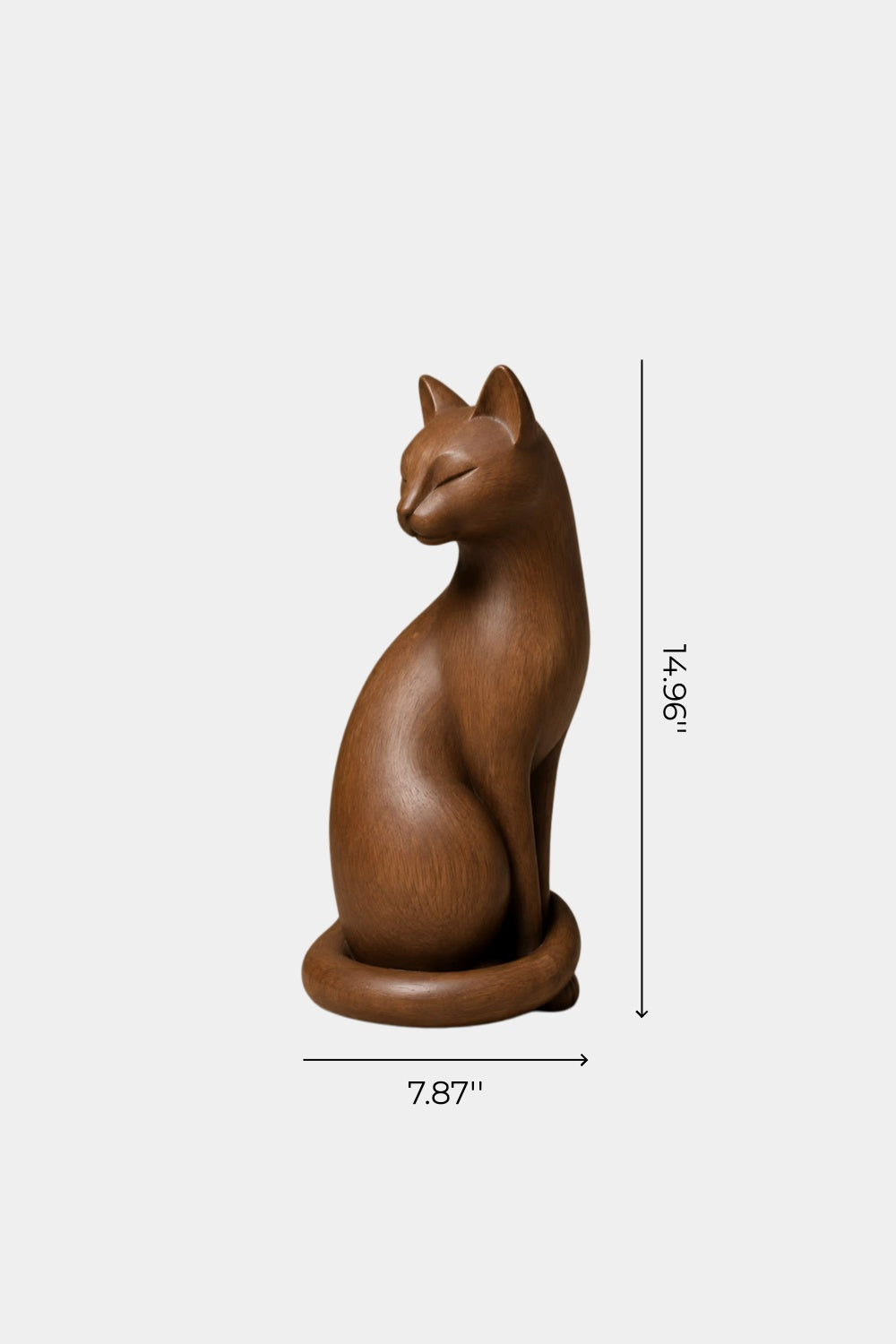 Graceful Wooden Cat Statue | Mid-Century Carved Feline Decor
