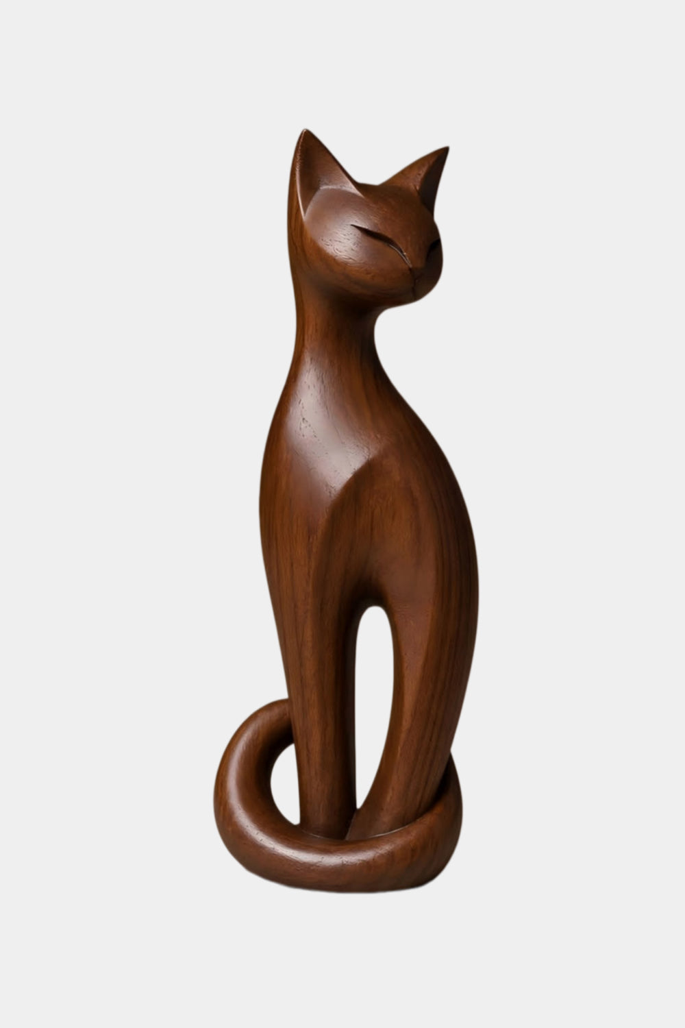 Tall Wooden Cat Statue | Slender Feline Wood Sculpture