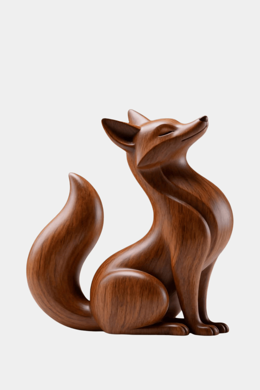Wooden Fox Statue | Carved Forest Animal Figurine Decor