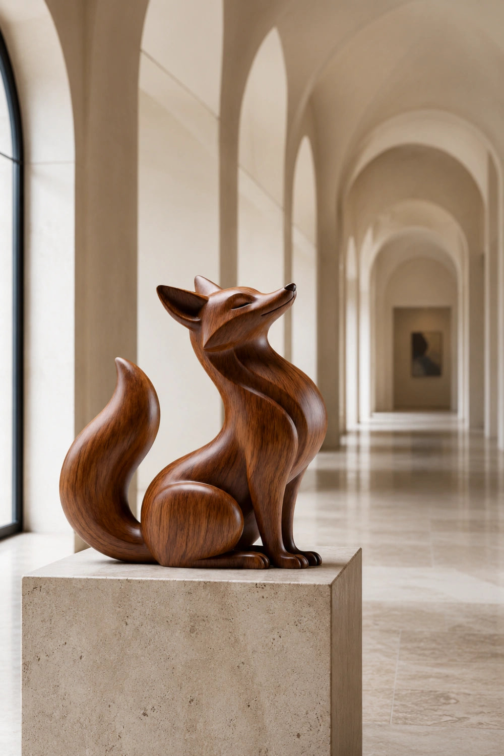 Wooden Fox Statue | Carved Forest Animal Figurine Decor