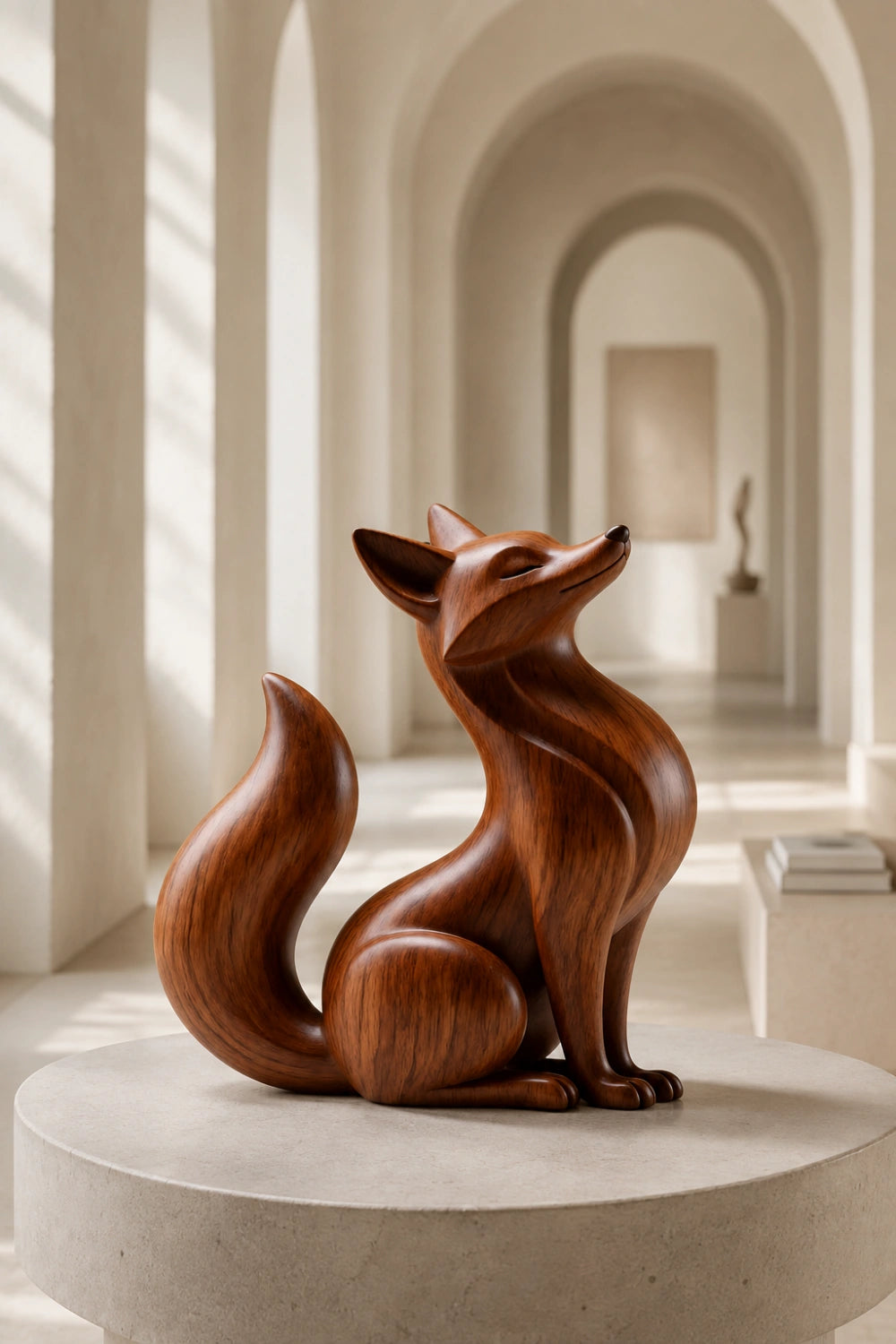 Wooden Fox Statue | Carved Forest Animal Figurine Decor
