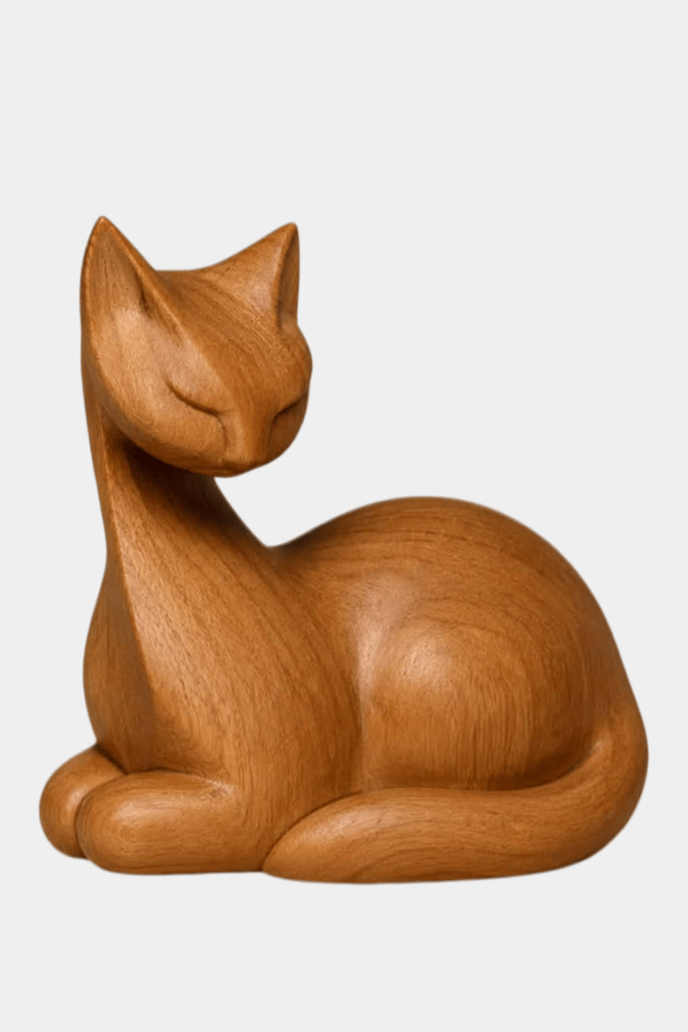 Natural Wood Cat Figurine | Resting Feline Statue Decor