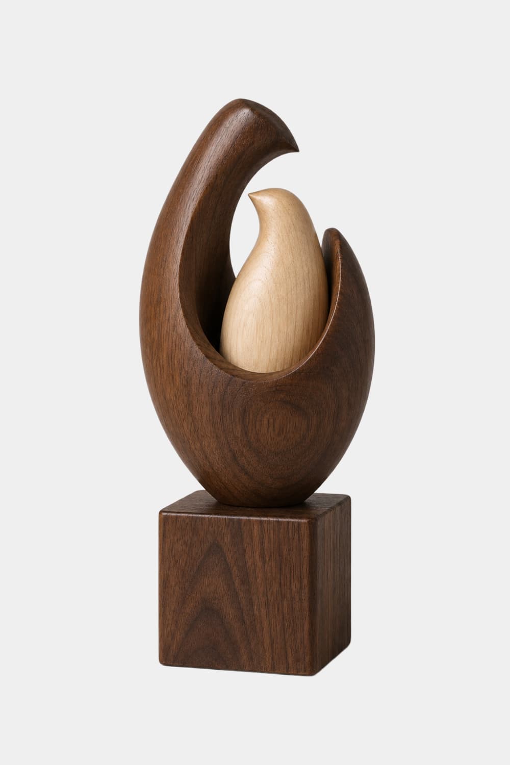 Mother Child Bird Wood Sculpture | Nesting Bird Statue | Family Art Gift