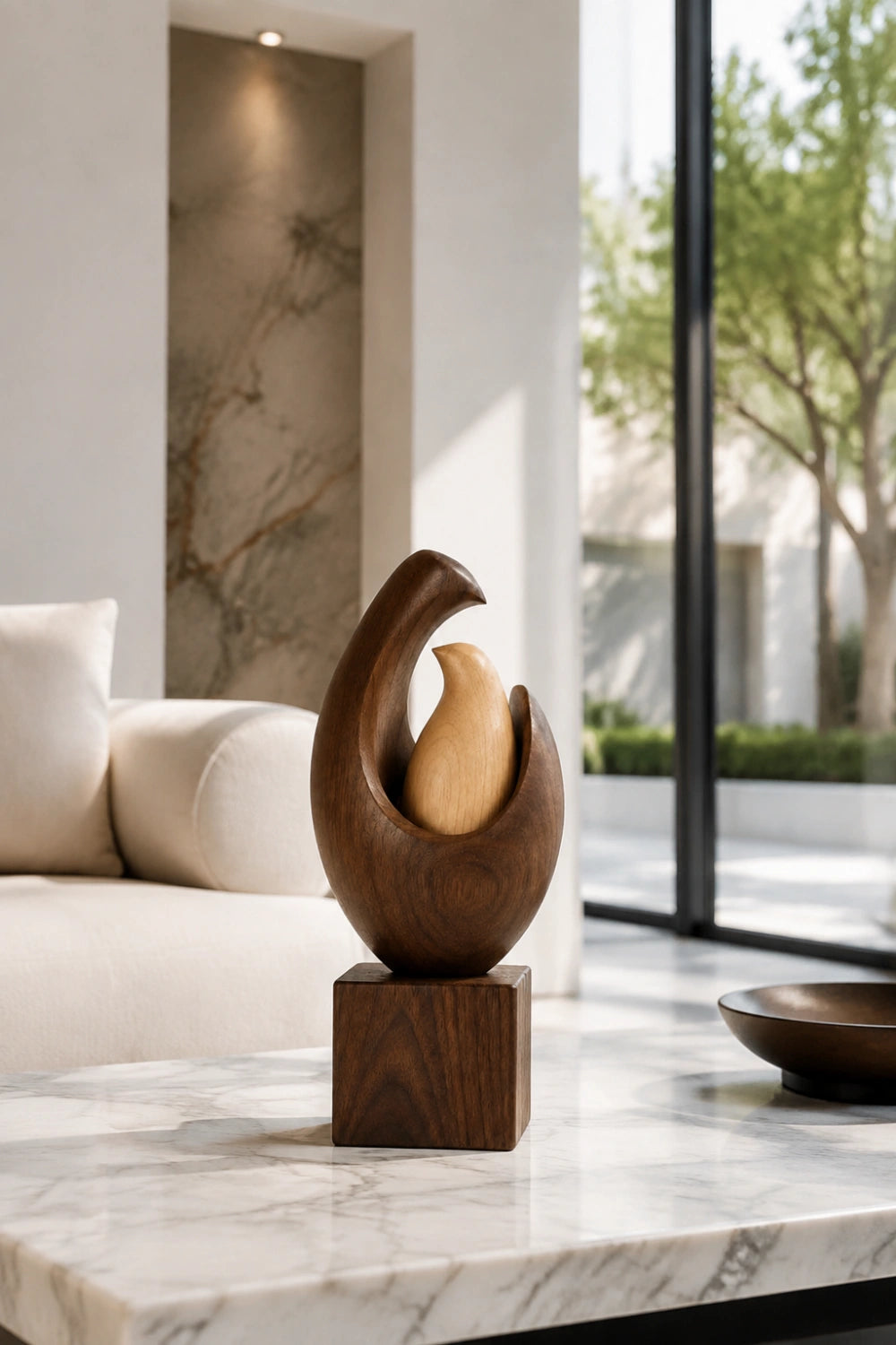 Mother Child Bird Wood Sculpture | Nesting Bird Statue | Family Art Gift
