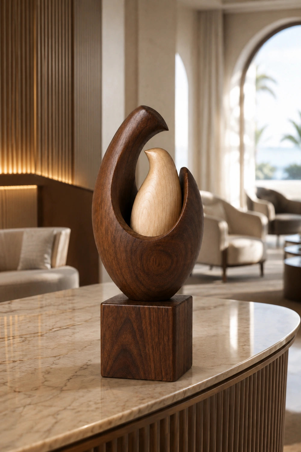 Mother Child Bird Wood Sculpture | Nesting Bird Statue | Family Art Gift