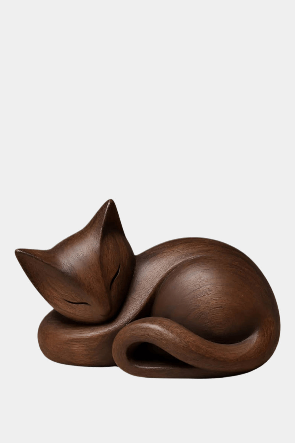 Sleeping Wooden Cat Sculpture | Curled Wood Feline Decor